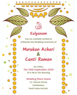 Traditional Green Leafy Indian Wedding Invitation Flyer Template