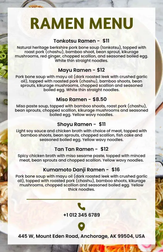 Traditional Ingredients and Savory Soups Ramen Menu Template