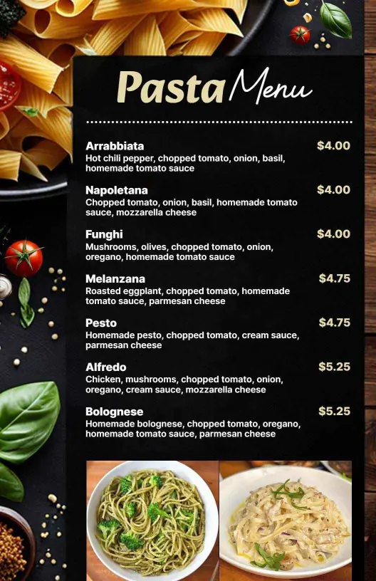 Traditional Italian Ingredients in Gourmet Pasta Menu Template