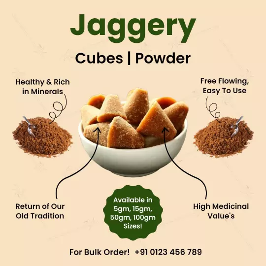 Traditional Jaggery Cubes and Powder Rich in Minerals Ad Template