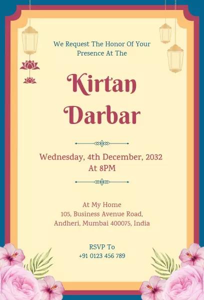 Traditional Kirtan Darbar Pooja Gathering Invitation Template
