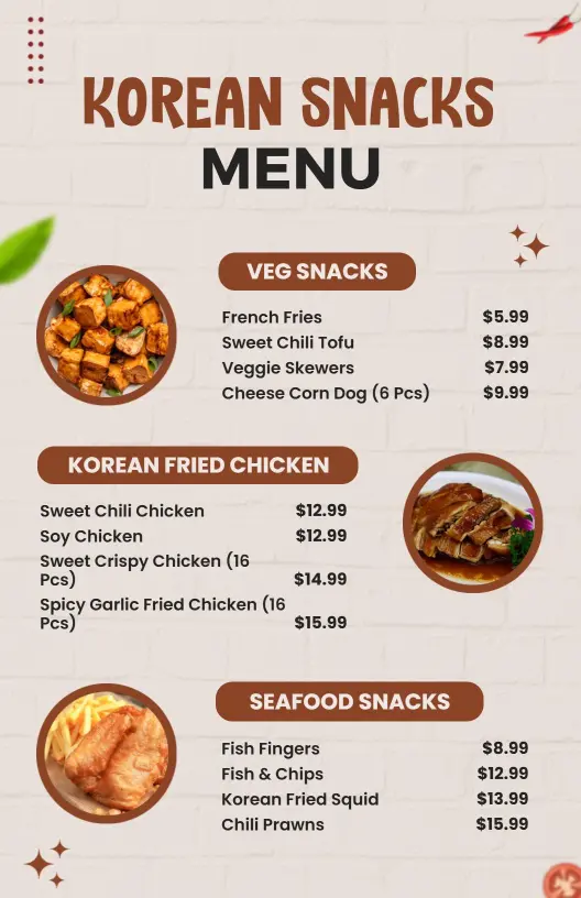 Traditional Korean Street Food Snacks Menu Template