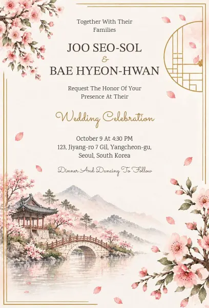 Traditional Korean Theme Wedding Invitation Template