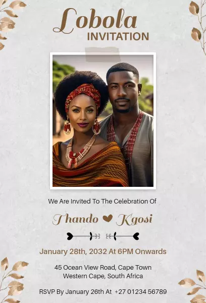 Traditional Lobola Cultural Wedding Ceremony Invitation Template