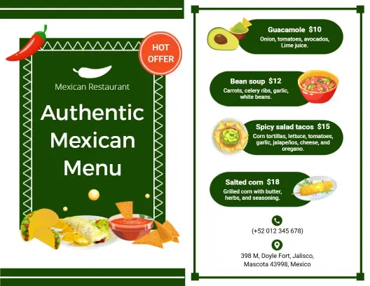 Traditional Mexican Cuisine with Spicy Salad Tacos Menu Template