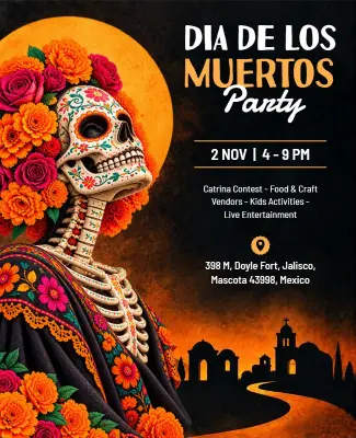 Traditional Mexican Dia De Los Muertos Party Flyer Template