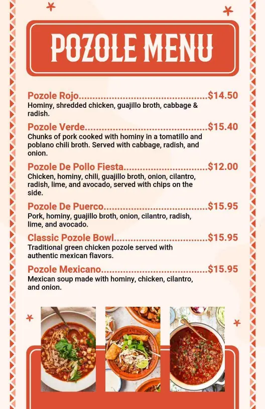 Traditional Mexican Flavors with Classic Pozole Varieties Menu Template