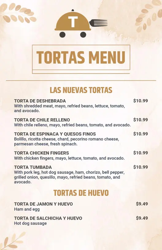 Traditional Mexican Sandwiches with Savory Fillings Tortas Menu Template