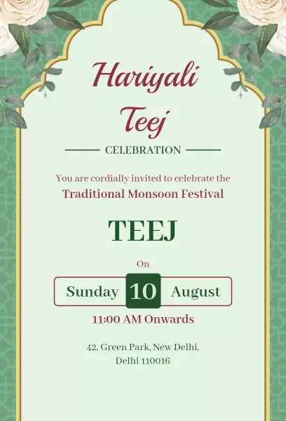Traditional Monsoon Hariyali Teej Celebration Invitation Template