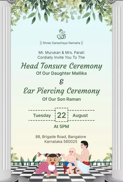 Traditional Mundan Ceremony Dual Celebration Invitation Template