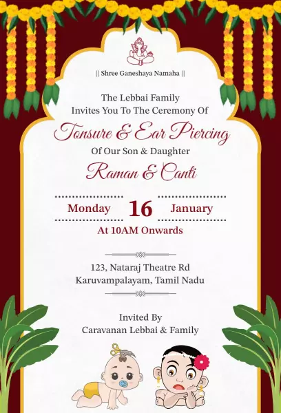 Traditional Mundan Ceremony Family Celebration Invitation Template