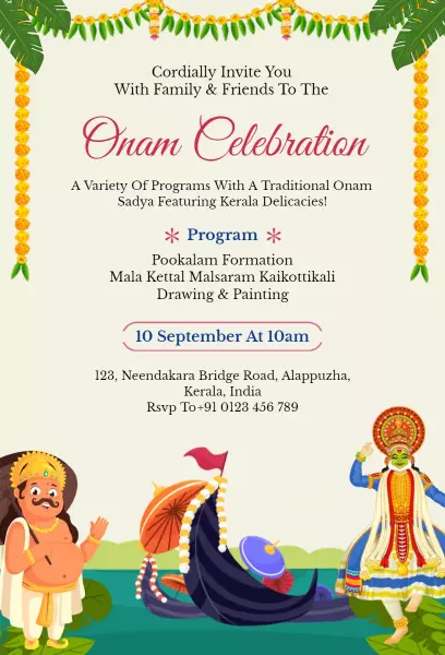 Traditional Onam Celebration Family Gathering Invitation Template