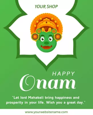Festive Green Onam Celebration with Lord Mahabali Flyer Template