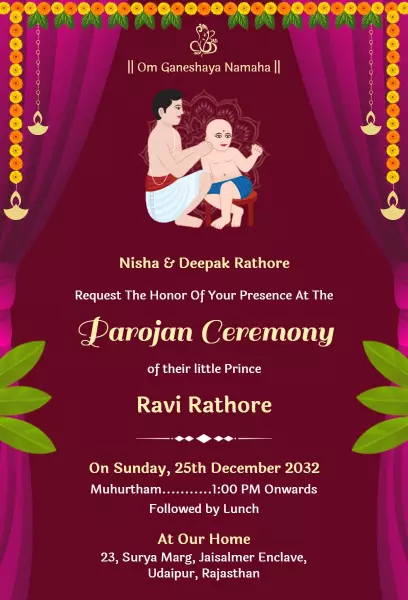 Traditional Parojan Ceremony Invitation for Little Prince Template