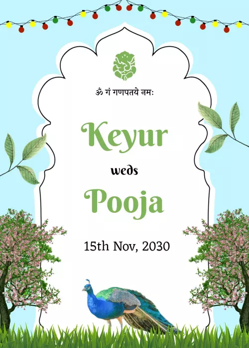 Traditional Peacock Themed Indian Wedding Celebration Invitation Template