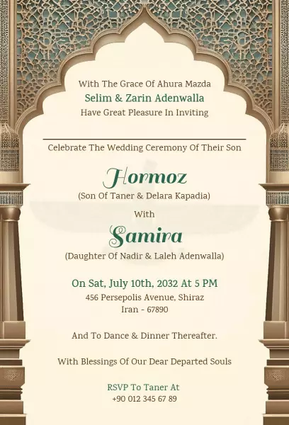 Traditional Persian Wedding Ceremony Celebration Invitation Template