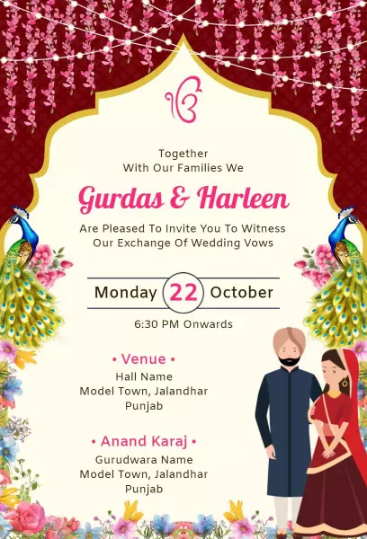 Traditional Punjabi Indian Wedding Celebration Invitation Template