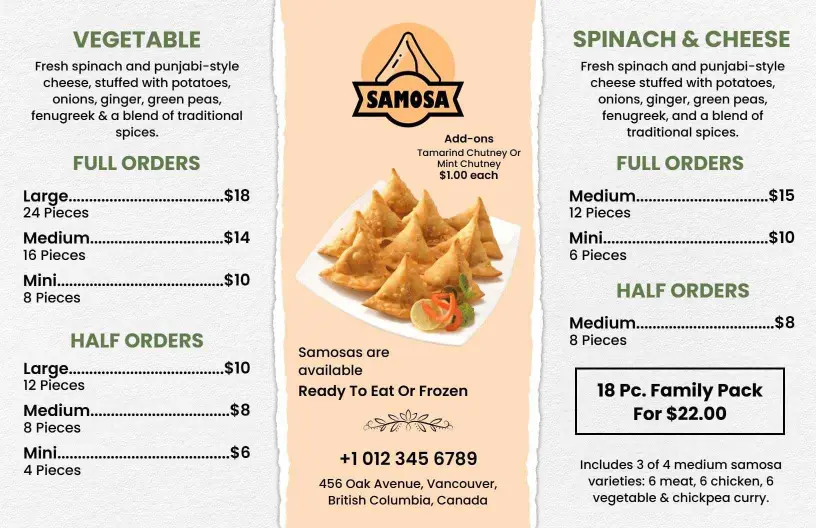 Traditional Punjabi Samosa Selection with Spices Menu Template