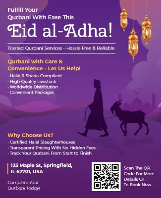 Traditional Purple Eid al-Adha Qurbani Services Poster Template