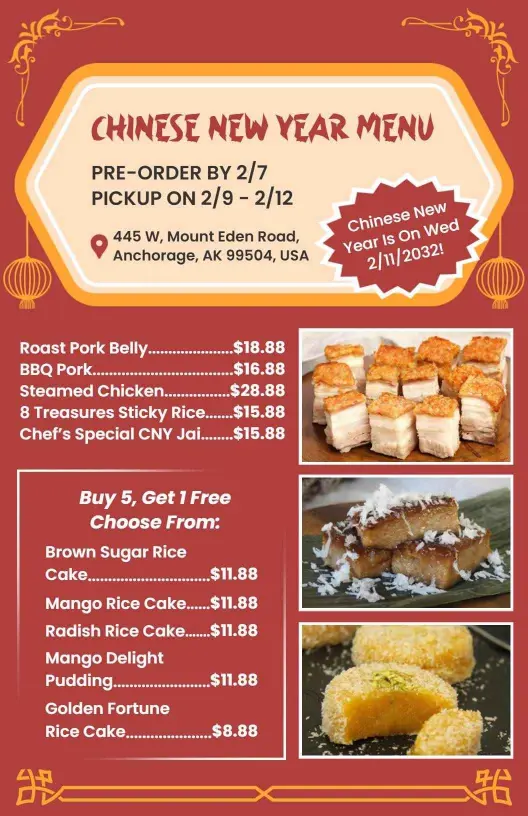 Traditional Red and Gold Chinese New Year Menu Template
