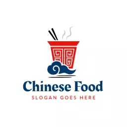 Traditional Red Bowl with Noodles and Chopsticks Chinese Food Logo Template