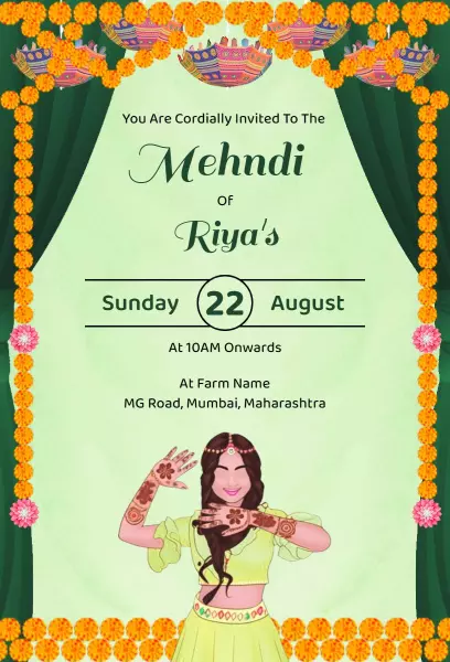 Traditional Riya's Mehndi Celebration Festivity Invitation Template