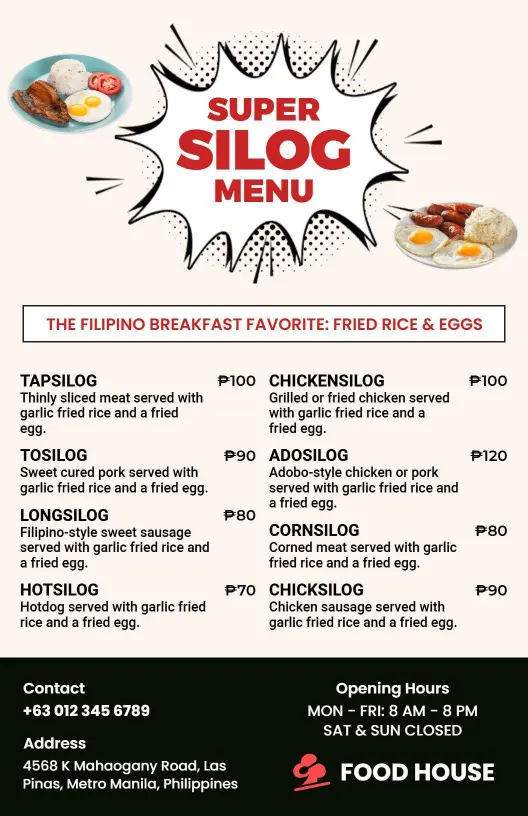 Traditional Silog Fried Rice and Eggs Menu Template