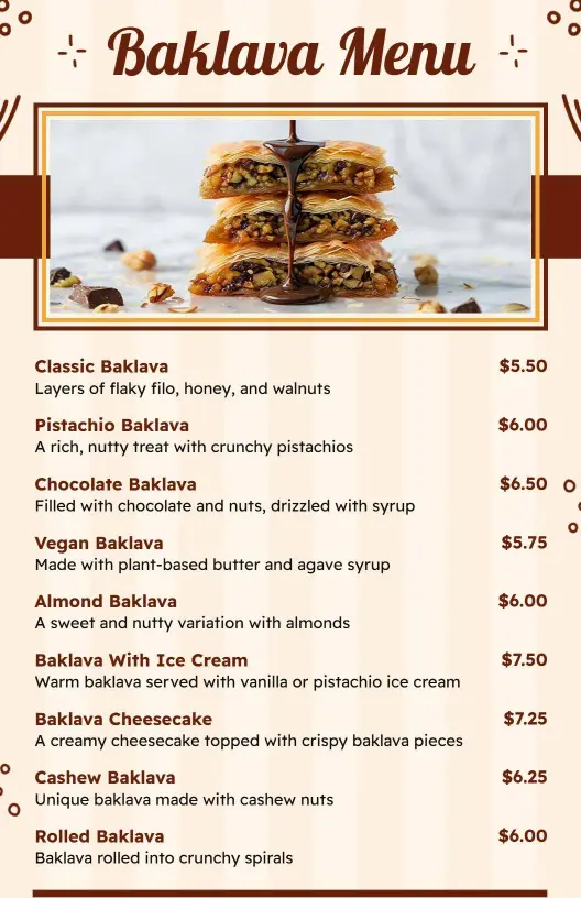 Traditional Sweet and Crunchy Baklava Menu Template