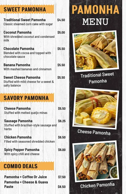Traditional Sweet and Savory Pamonha Selections Food Menu Template