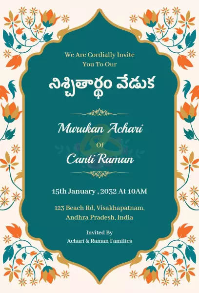Traditional Telugu Engagement Ceremony Invitation Template