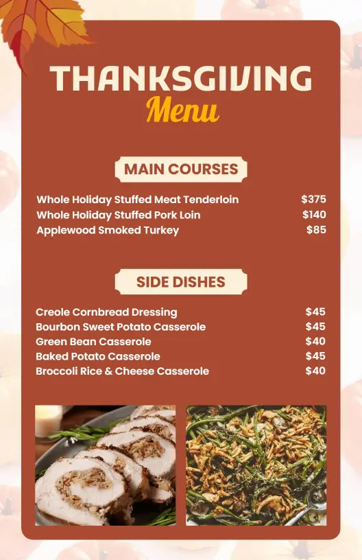 Traditional Thanksgiving Mains and Flavorful Sides Menu Template