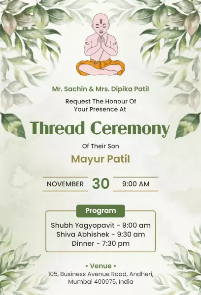 Traditional Thread Ceremony Celebration Invitation Template