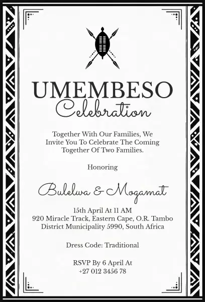 Traditional Umembeso Wedding Celebration Invitation Template