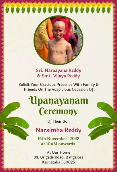 Traditional Upanayanam Blessing Ceremony Invitation Template