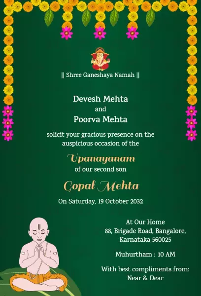 Traditional Upanayanam Thread Ceremony Invitation Template