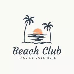 Tranquil Tropical Scene Featuring Sun and Palm Trees Beach Logo Template
