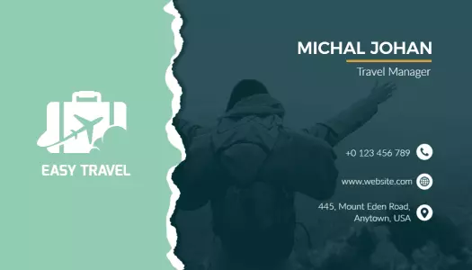 Travel Adventure Theme with Soft Green Accent Business Card Template