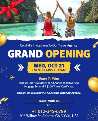Travel Agency Grand Opening Flyer Template