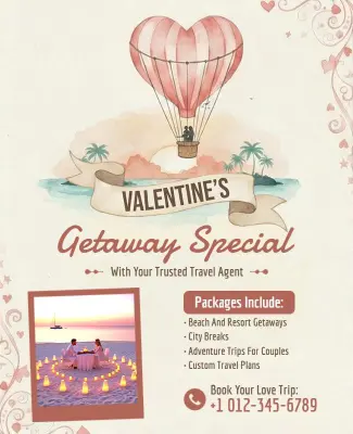 Travel Agent Valentine's Day Getaway Offer Flyer Template