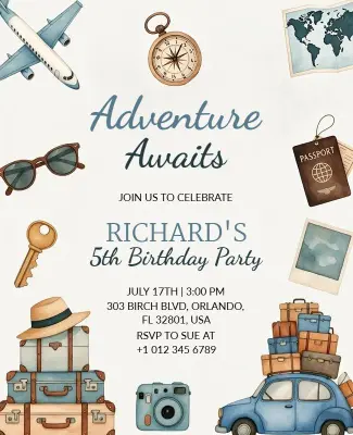 Travel Inspired Kids Birthday Celebration Flyer Template