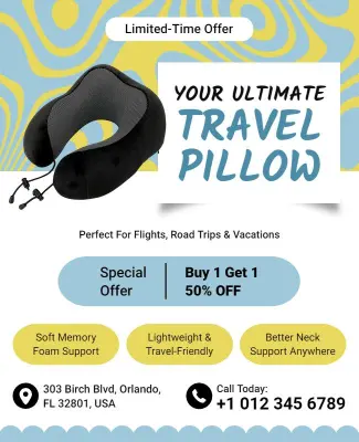 Travel Neck Pillow Promotional Offer Flyer Template