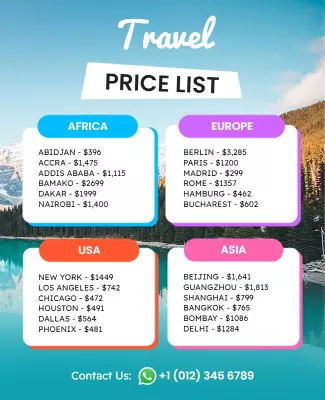 Travel Price List Destination Flyer Template