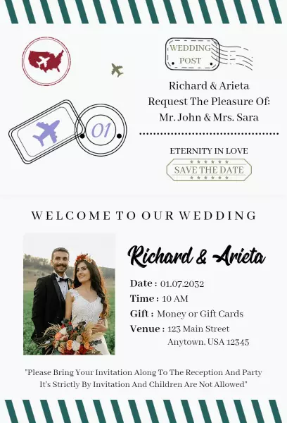 Travel-Themed Passport Wedding Celebration Invitation Template