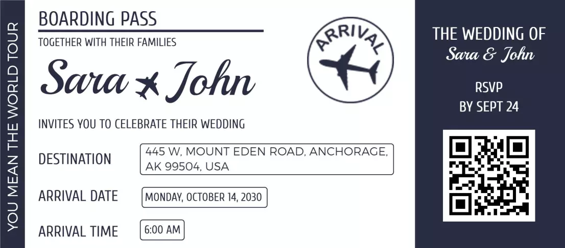 Travel-Themed Wedding Invitation Boarding Pass Design Template
