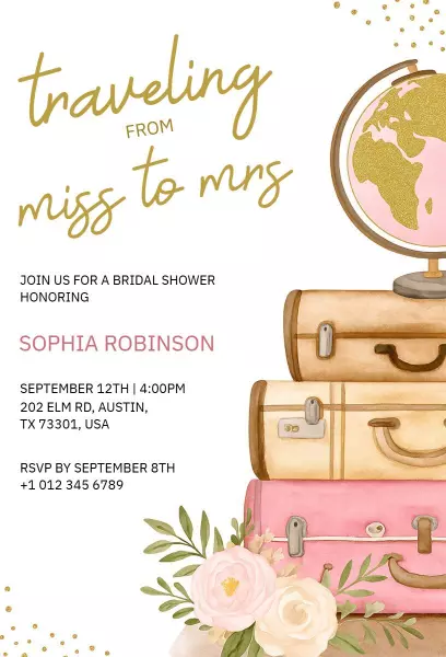 Traveling from Miss to Mrs Elegant Bridal Shower Invitation Template