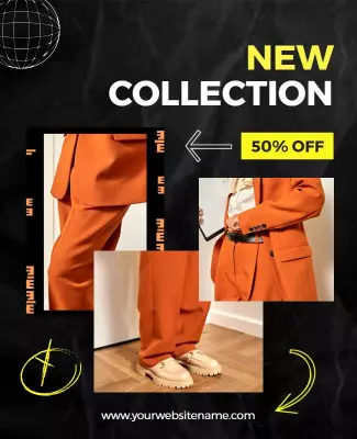 Trendy Black and Orange Fashion Sale Collection Poster Template