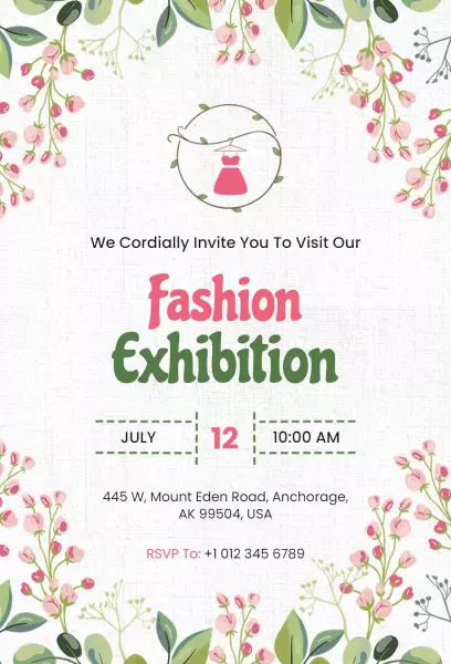 Trendy Floral Fashion Showcase Exhibition Invitation Template