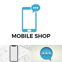 Trendy Light Blue Mobile Phone Design for Mobile Shop Logo Template