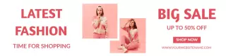 Trendy Pink Fashion Models Showcasing Stylish Outfits Banner Template