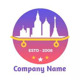 Trendy Purple and Pink Cityscape Skating Logo Template